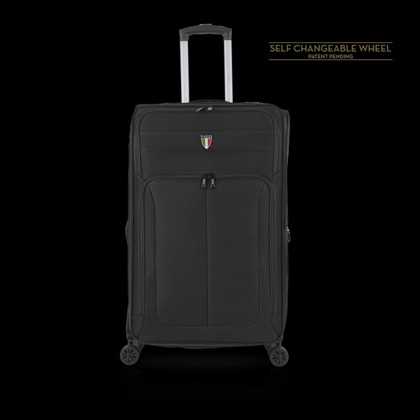 LUGGAGE SUITCASE TUCCI Italy LARGE 28" DIVISO T0357-28IN-BLK FABRIC 4 WHEEL SPINNER BLACK
