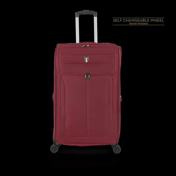 LUGGAGE SUITCASE TUCCI Italy LARGE 28" DIVISO T0357-28IN-RED FABRIC 4 WHEEL SPINNER RED