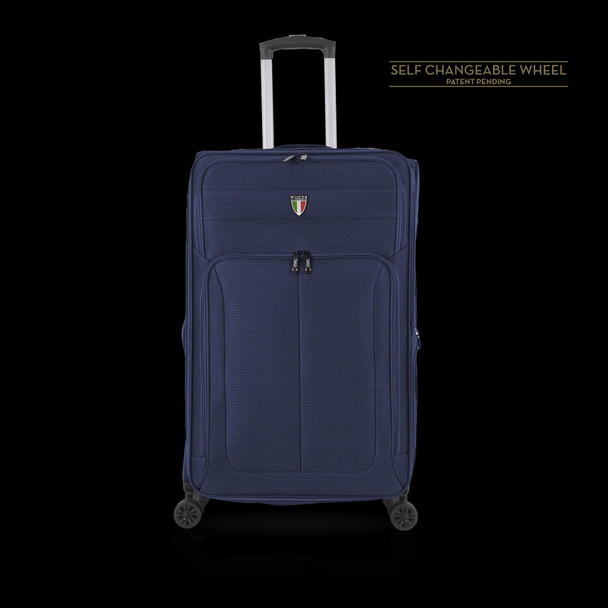 LUGGAGE SUITCASE TUCCI Italy CARRY ON 18" DIVISO T0357-18IN-NBLU FABRIC 4 WHEEL SPINNER NAVY BLUE