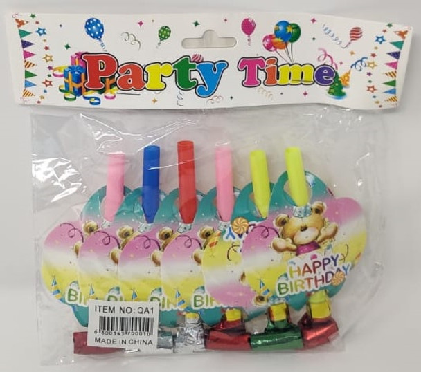 PARTY FAVORS BLOWOUTS WITH HAPPY BIRTHDAY COLORED 6PCS PACK QA1
