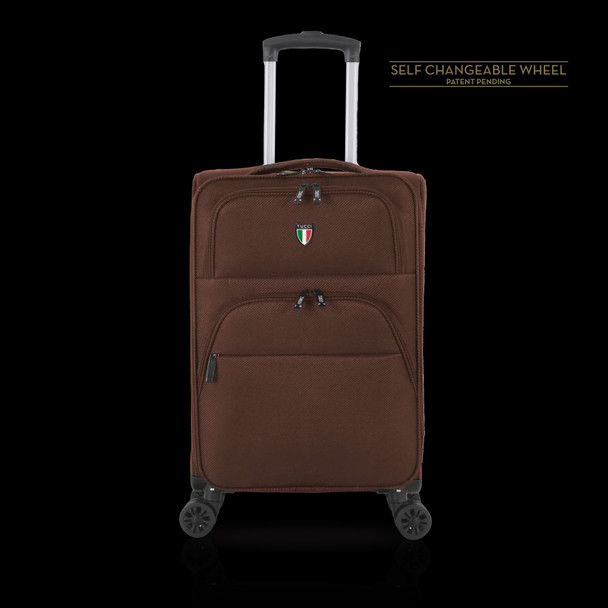 LUGGAGE SUITCASE TUCCI Italy CARRY ON 20" VOLO T0360-20IN-BRN FABRIC 4 WHEEL SPINNER BROWN