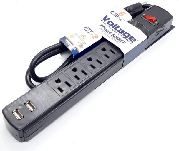 POWER STRIP 6 OUTLET WITH USB PORT VOLTAGE GTS-TM14-BLK