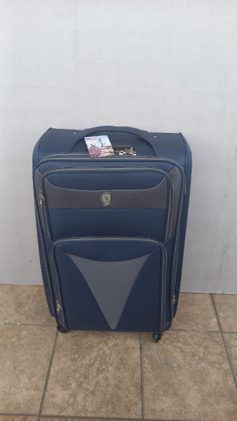 LUGGAGE SUITCASE SOFT FABRIC SINGLE LARGE 4 WHEEL SPINNER (EACH) BLUE AND GREY