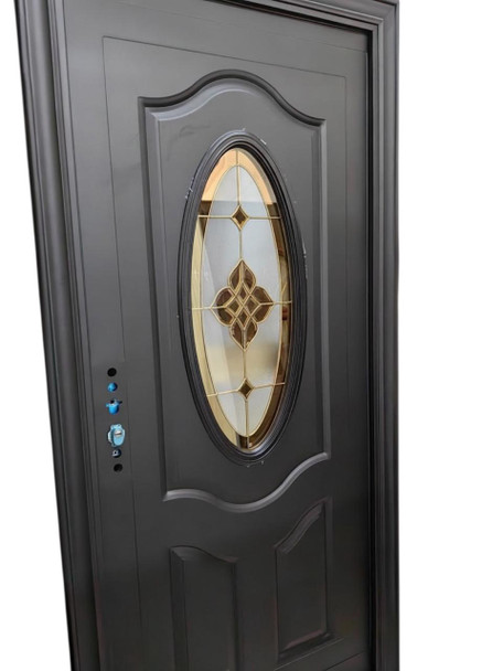 DOOR METAL SINGLE BLACK OVAL GLASS 2050X960X50MM G007-B-1
