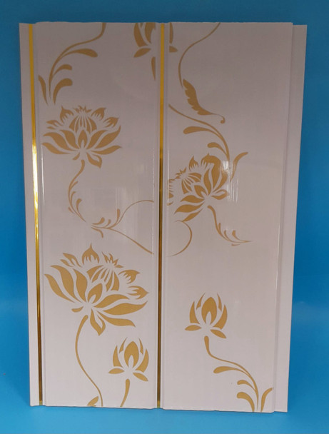 CEILING PVC 19.5' X 8" #HWHL11 WHITE WITH GOLD PATTERNS