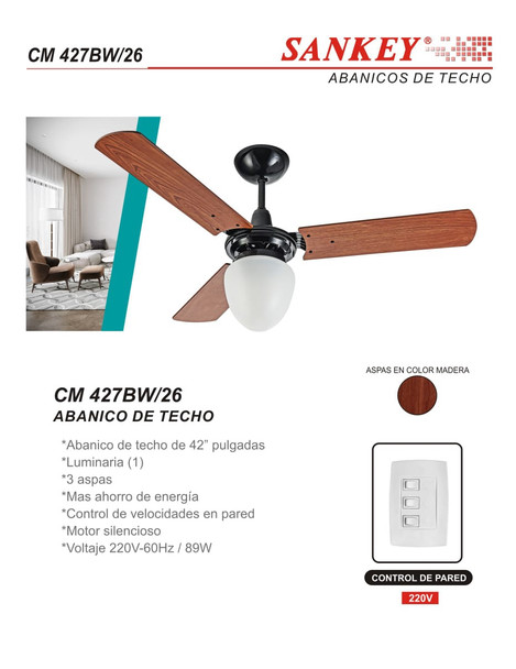 FAN CEILING 42" SANKEY CM427BW/26 220V WITH LIGHT