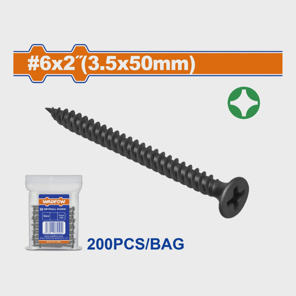 SCREW DRYWALL WADFOW 6 X 2" BLACK 200PCS BOX WXS2915