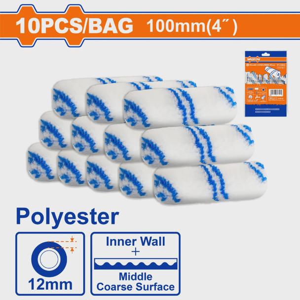 ROLLER BRUSH PAD 4" 10PCS SET WADFOW WCB4941 12MM POLYESTER