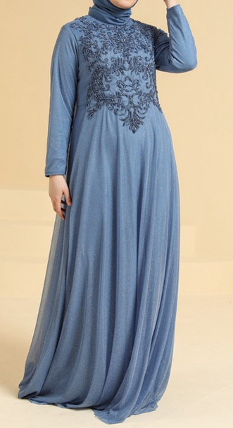Dress Evening Occasion Plus Shimmer Blue