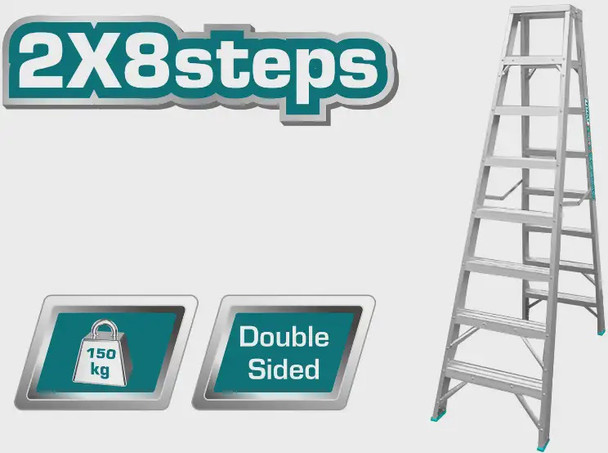 LADDER 8 STEP ALUMINIUM TOTAL THLAD01081 DOUBLE SIDE