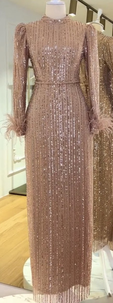 Dress Evening Occasion Sequin Blush / Copper / Emerald