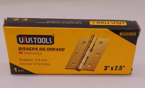 BUTT HINGES 3" X 2.5" USTOOLS B1325DD GOLD
