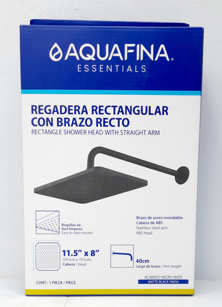 SHOWER HEAD AQUAFINA RECTANGLE 11.5" X 8" BLACK A-SHRE11-5X8-2