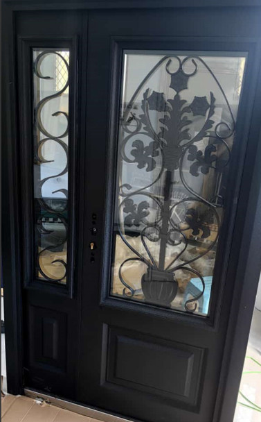 DOOR METAL BLACK GRILL W/GLASS PLUS SIDE PANEL 2050X1200X70 KMH-G809