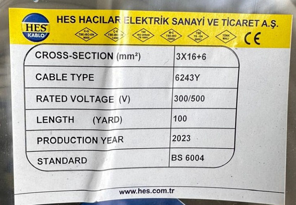 CABLE 16MM 3C FLAT TURKEY ELAND/HESS W/EARTH YARD