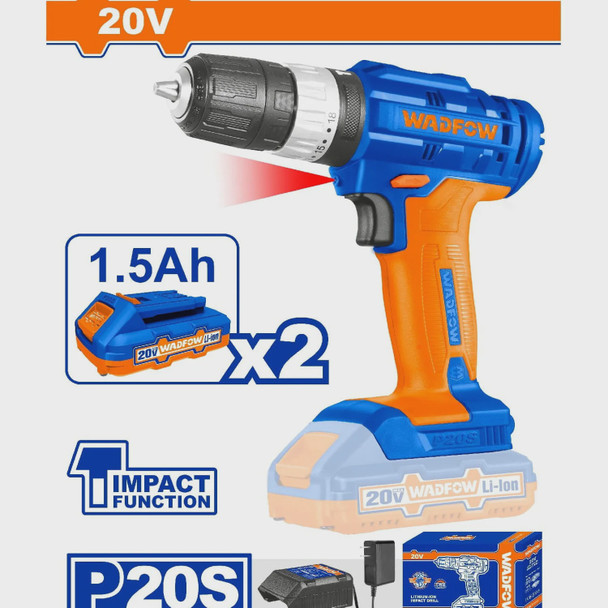 DRILL GUN WADFOW UWCDP522 IMPACT 3/8" 20V LITHIUM ION