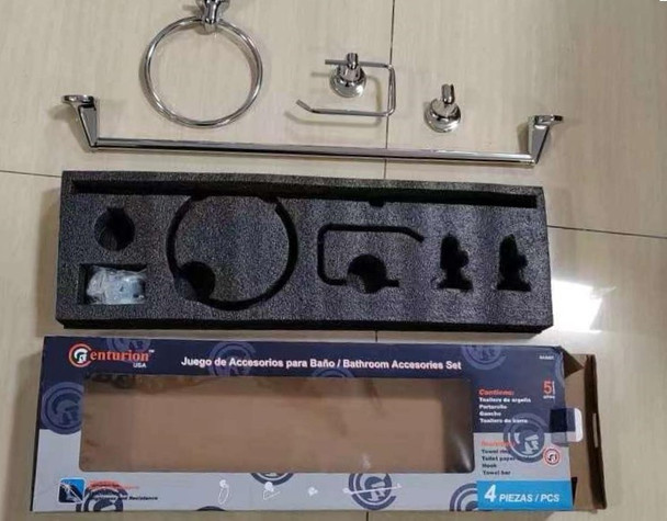 BATHROOM ACCESSORIES SET 4PCS CENTURION USA TOWEL RING/TOILET PAPER HOLDER/HOOK/TOWEL BAR BAS003