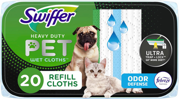 Swiffer Sweeper Pet Heavy Duty Multi-Surface Wet Cloth Refill 20