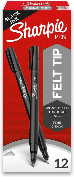 Stationery Pen Sharpie Felt Tip Black 12pcs (Box)