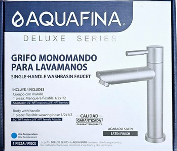 FAUCET LAVATORY SINGLE HANDLE AQUAFINA DELUXE SERIES SATIN CHROME A-2623A