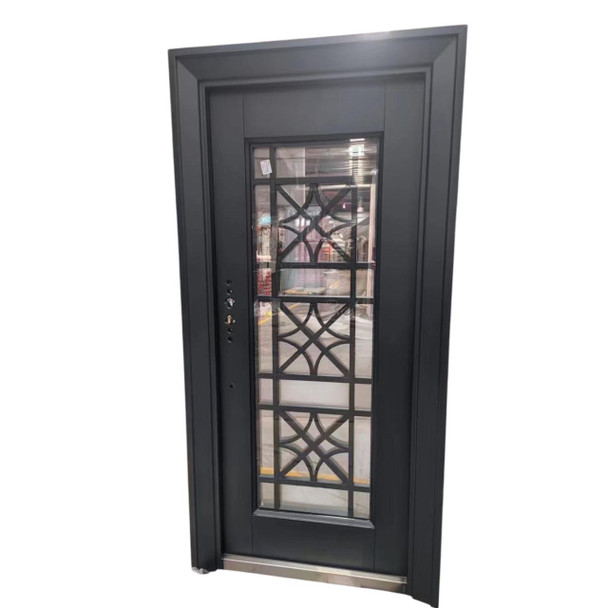 DOOR METAL SINGLE BLACK DESIGN W/GLASS #501 2050X960