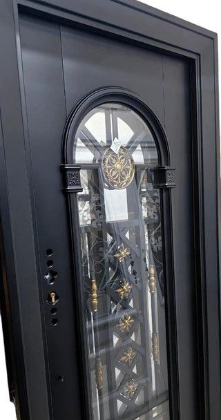 DOOR METAL SINGLE BLACK & GOLD DESIGN W/GLASS #1239 2050X960