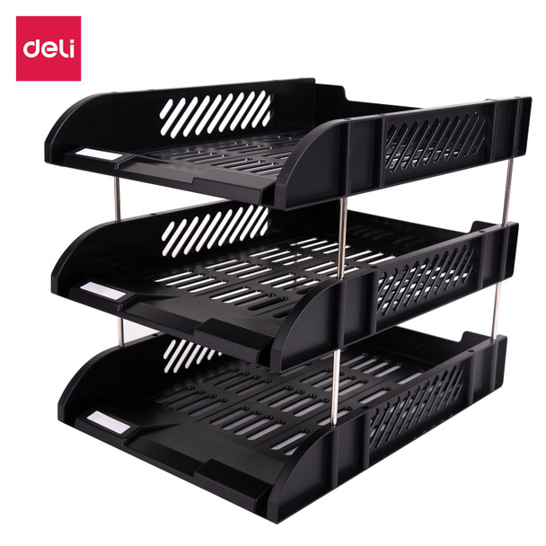 STATIONERY FILE TRAY DELI 9217 3-TIER BLACK