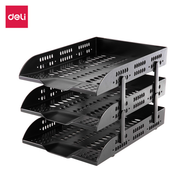 STATIONERY FILE TRAY DELI 9215 3-TIER BLACK - A. Ally & Sons