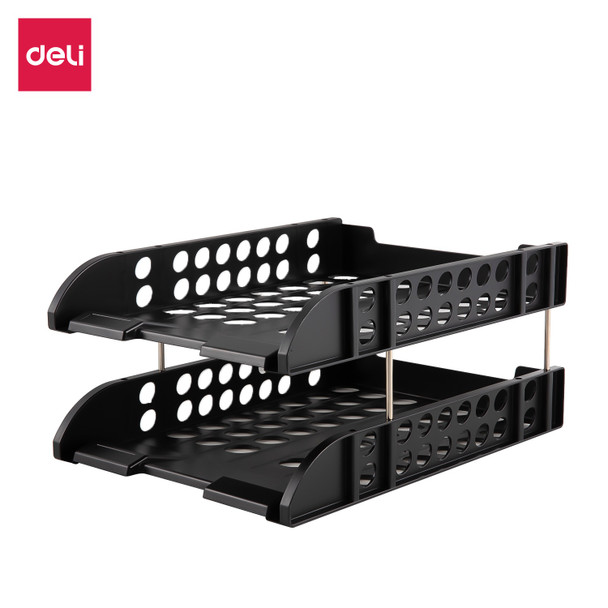 STATIONERY FILE TRAY DELI 9216 2-TIER BLACK