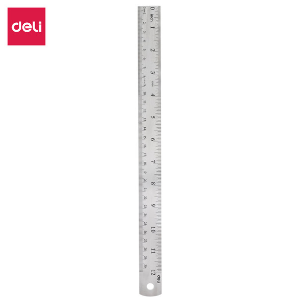 STATIONERY RULER DELI 8463 CLASIC STEEL METAL SILVER 12" 30CM