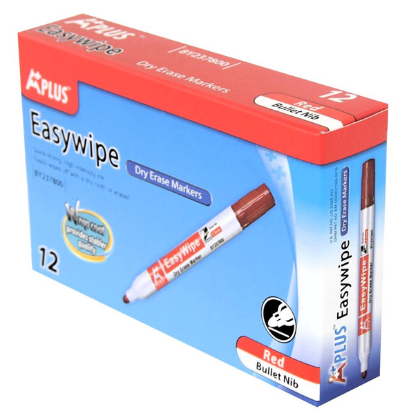 STATIONERY WHITEBOARD DRY ERASE MARKER BEIFA A+ PLUS RED EASYWIPE BY237800 BULLET NIB 12PCS BOX