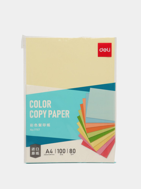 STATIONERY PAPER COLOR COPY DELI 7757 A4 80G LIGHT YELLOW 100 SHEET PACK