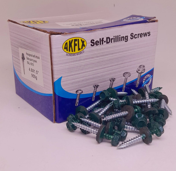 SCREW IND. 1 1/2" GREEN METAL-WOOD 4.8X1.5" AKFLX 176PCS PER BOX