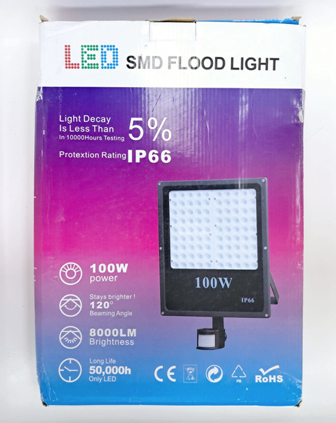 LAMP LED FLOOD LIGHT 100W SMD W/MOTION SENSOR