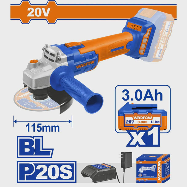 ANGLE GRINDER WADFOW UWLAPM21 CORDLESS LITHIUM-ION BATTERY 20V