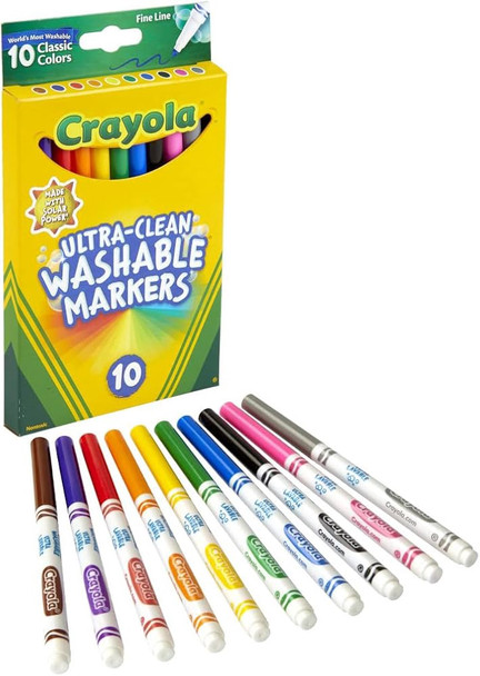 MARKERS CRAYOLA WASHABLE ULTRA-CLEAN FINE 10PC