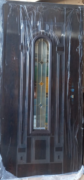 DOOR METAL SINGLE BROWN WITH LONG GLASS 2050X960X50MM ZYH-G012