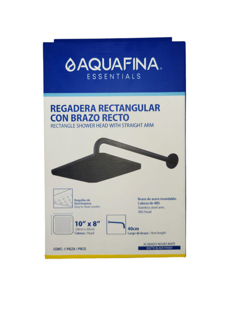 SHOWER HEAD AQUAFINA RECTANGLE 10" X 8" MATTE BLACK A-SHRE10X8-2