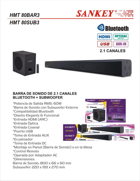 SOUNDBAR SANKEY HMT-80BAR3 + HMT-80SUB3 2.1