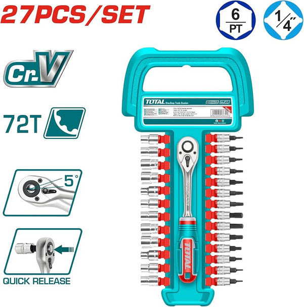 SOCKET SET 27PCS TOTAL THT141271 1/4" SOCKET SET 27PCS TOTAL THT141271 1/4"
