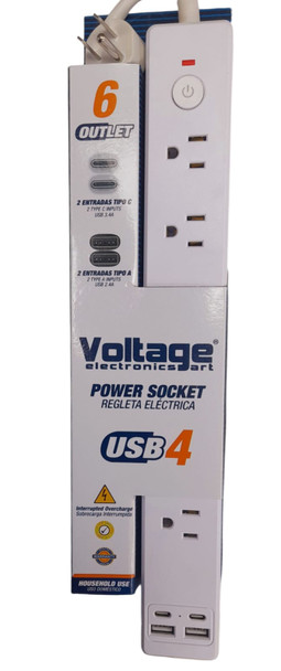 POWER STRIP 6 OUTLET VOLTAGE WITH USB PORT GTB-03