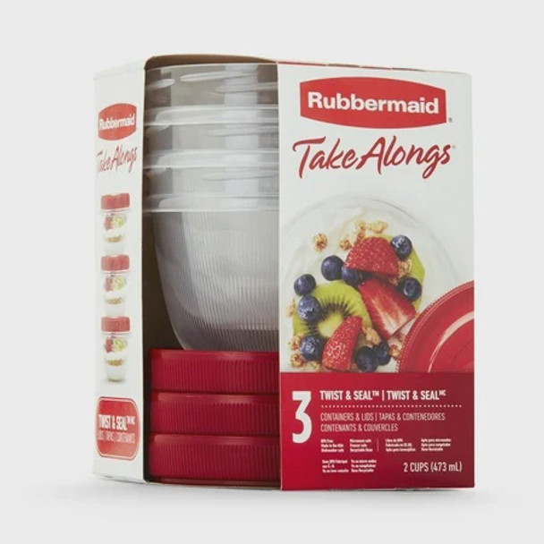 FOOD BOWL RUBBERMAID TAKE ALONGS TWIST & SEAL 2CUPS 3PCS 2145837