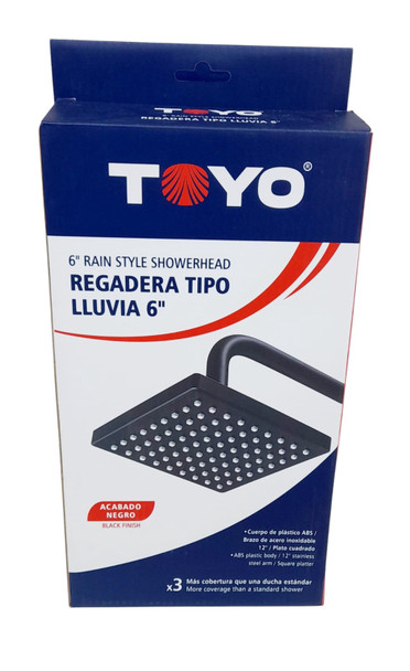 SHOWER HEAD RAIN STYLE SQUARE 6" TOYO BLACK FINISH FR-21854