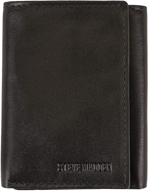 Wallet Men Steve Madden RFID Trifold Dark Brown / Black Leather with Id Window