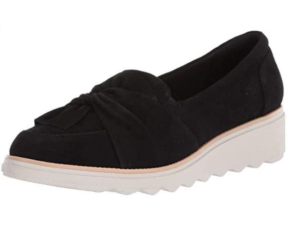 Footwear Clarks Women's Sharon Dasher Loafer Black Suede With White Outsole
