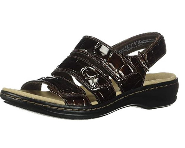 Footwear Clarks Women's Leisa Melinda Sandal Brown Patent Crocodile Synthetic