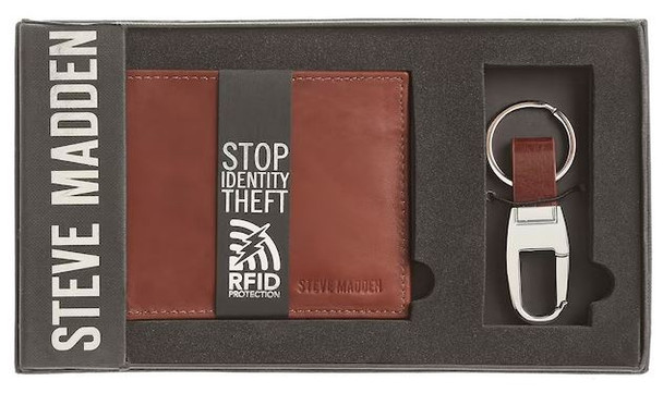 Wallet Men Steve Madden Genuine Leather w/key fob / Brown