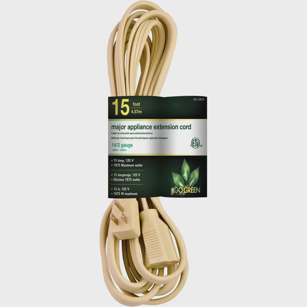 EXTENSION CORD INDOOR 15' GOGREEN GG-25615 BEIGE 14G 3C