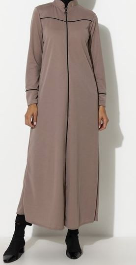 Gown Abaya Taupe / Black Zipper Front