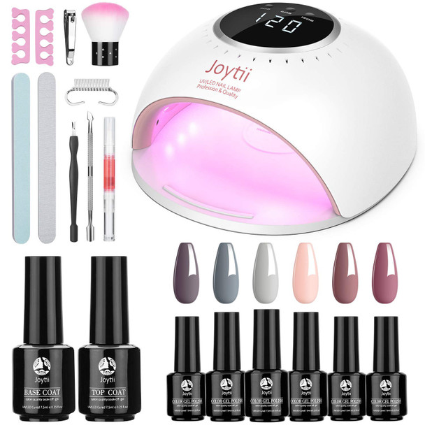 Nails Joytii Gel Nail Polish Start Kit with 82W UV Nail Lamp and 6 Colors Gel Polish and No Wipe Top and Base Coat and 10PCS Nail Art Manicure Tools Set
